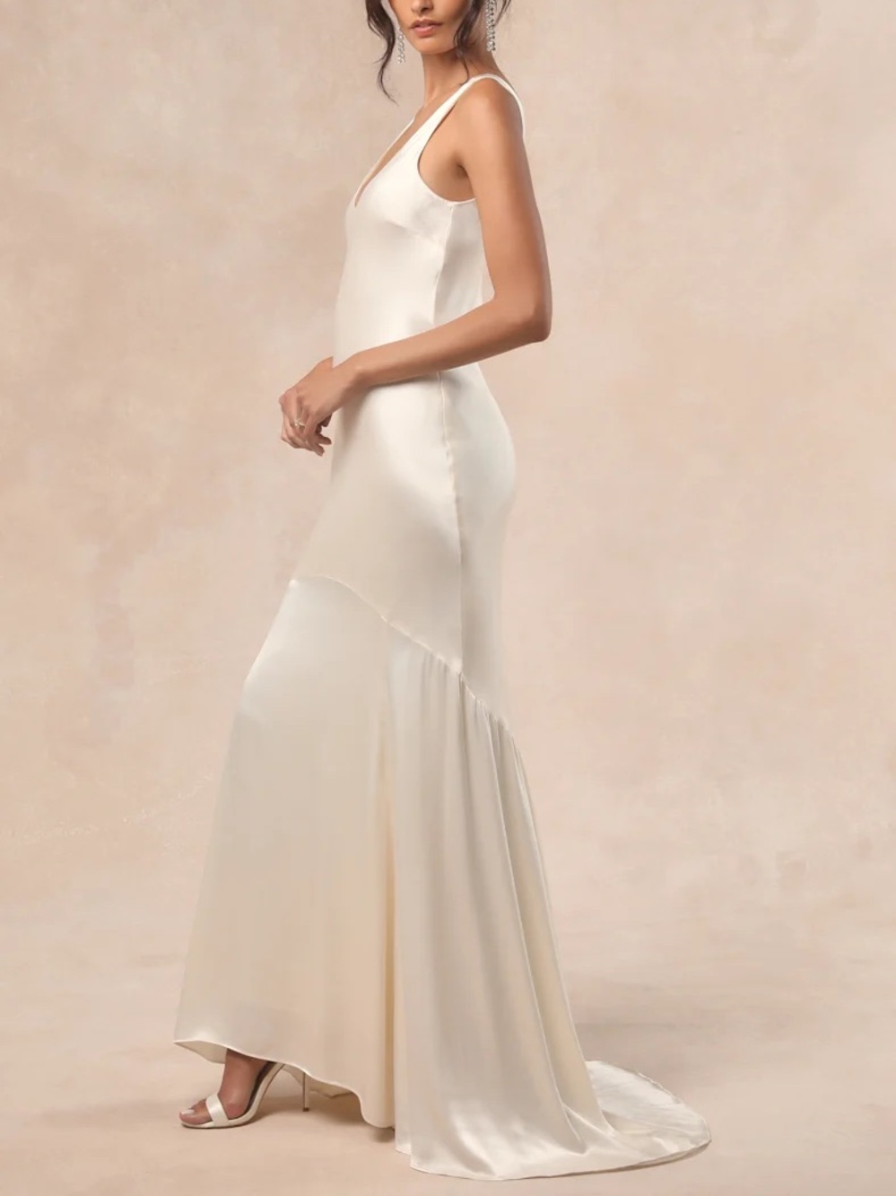 Lulus Love All Of Me Champagne Satin Maxi Dress - Size S